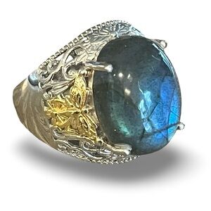 Karis Malagasy Labradorite 18K Gold Plated Platinum Bond Ring Size 8